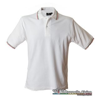 988445 Polo Jrc Aosta White 200 Gr 100 Cotone Piquet Manica Corta E Colletto Con Tricolore