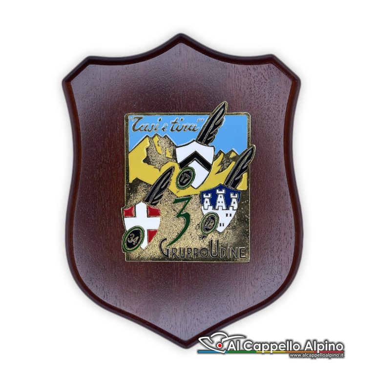 Cresa0049 Crest Gruppo Artiglieria Da Montagna Udine In Metallo Smaltato Montato Su Legno Con Scatola