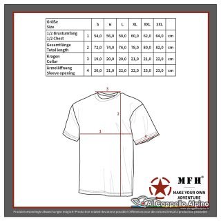 00103l T Shirt Mfh Vegetato, 100 Cotone 170 Gr Tabella Taglie