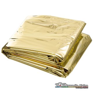 27131 Coperta Isotermica Mfh Metallina Emergenza Argento Oro 213x132 Cm