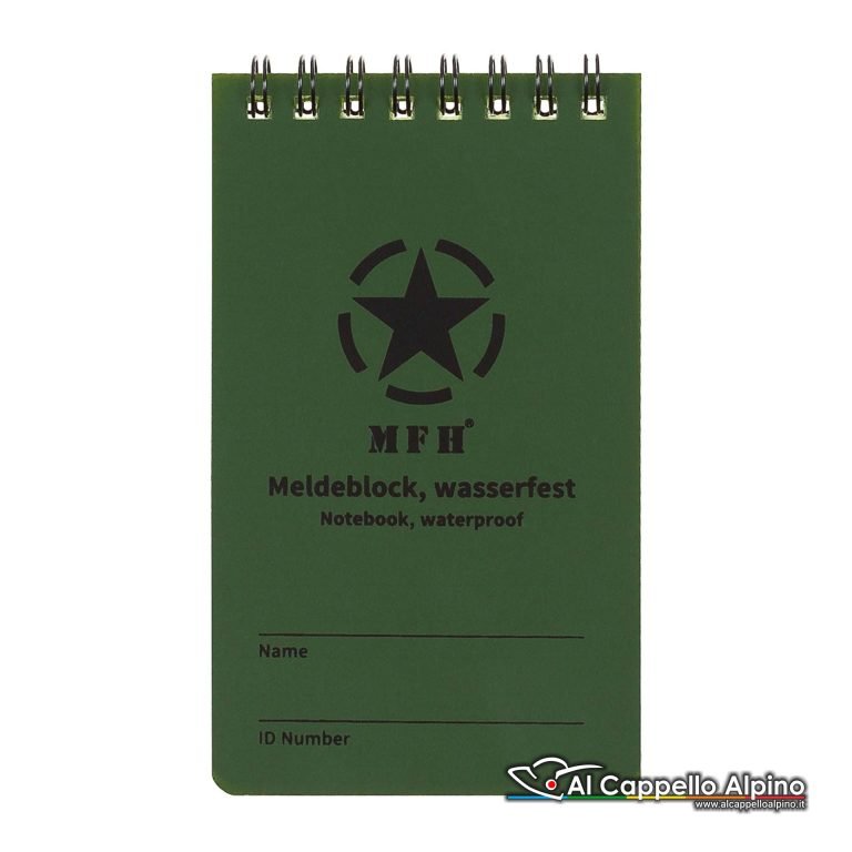 37505 Block Notes Mfh Impermeabile Verde Small 48 Pag Quadrettato 12,8x7,6 Cm